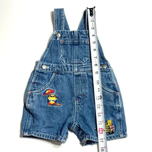 Vtg Carters Baby Embroidered Denim Overalls Jean Shortalls Shorts Beach Animals - Picture 14 of 15